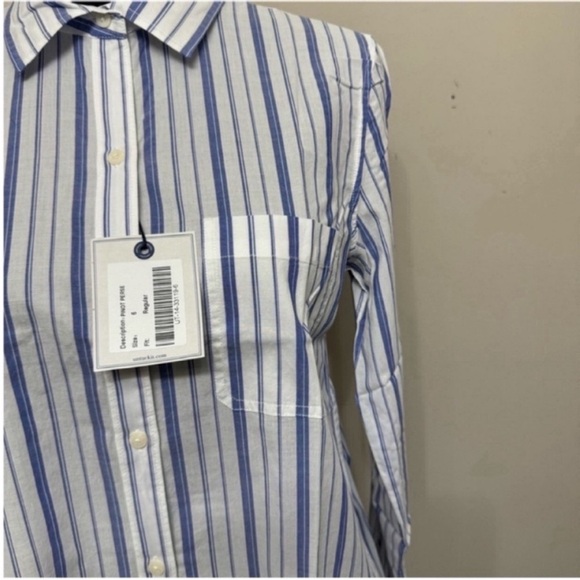 NWT UNTUCKit Women’s PERSE Blue and White Striped Button Down Shirt Size 6 - Picture 7 of 10